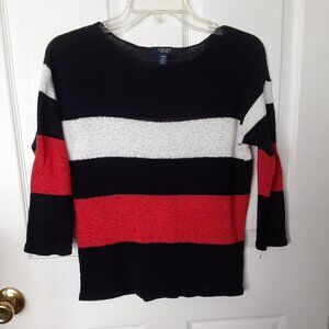 Chaps Size Small Petite Black/Orange/White 15" Sleeve Sweater